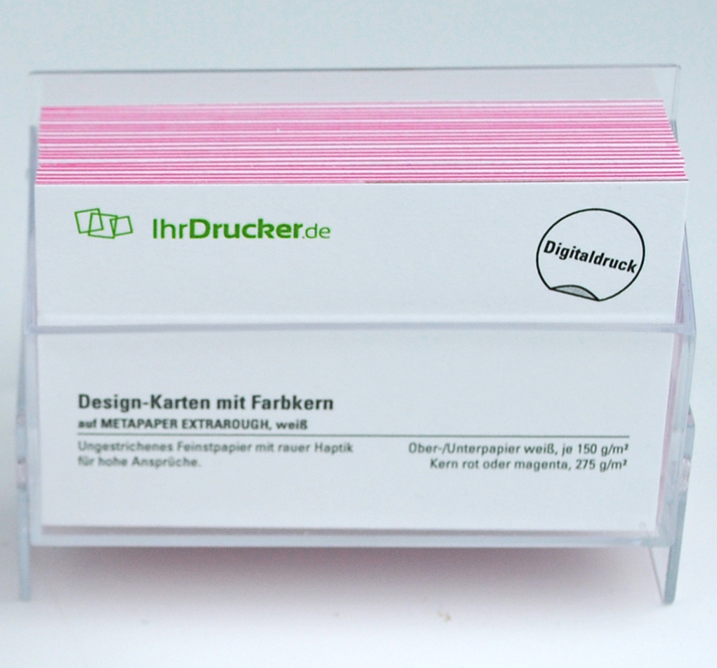 Visitenkarten mit Farbkern in attraktiver Acrylbox